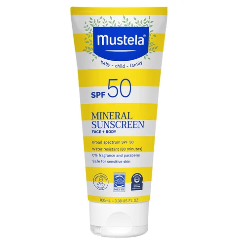 Mustela Baby Mineral Sunscreen Lotion SPF 50 Loción solar de amplio espectro - Loción solar facial y corporal para pieles sensibles - Resistente al