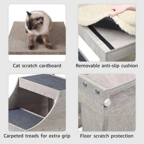 Vista 6 de unipaws Litera para mascotas con escalón extraíble para perros y gatos, cama de varios niveles con percha de ventana, plataforma de asiento
