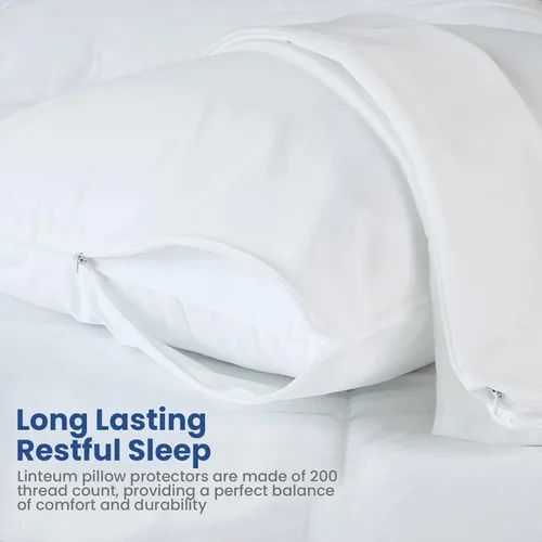 Vista 4 de Linteum Textile Supply Funda de almohada blanca tamaño Queen con cremallera, 20 x 30 pulgadas, fundas de almohada de polialgodón de 200 hilos
