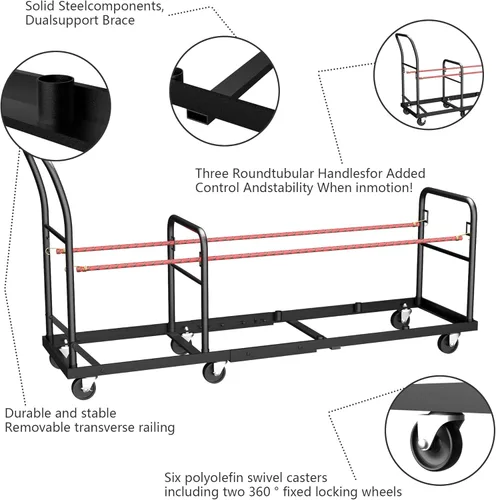 Vista 7 de Carrito de silla plegable multifuncional vertical, carrito de colocación horizontal en forma de L, estante de almacenamiento de silla plegable