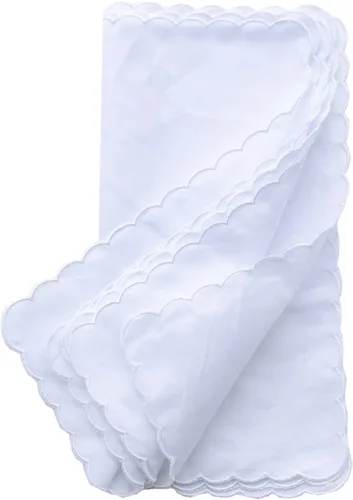 Vista 2 de Paquete a granel Pañuelos de algodón festoneados Pañuelos de bolsillo cuadrado Toalla blanca 11 pulgadas