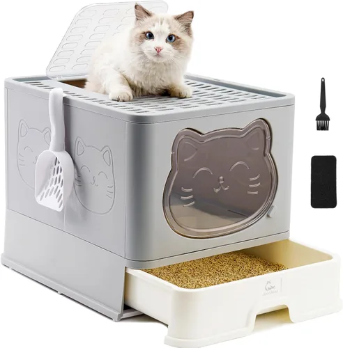 Vista 26 de XL Enclosed Cat Litter Box with Stainless Steel Drawer & Lid - Extra Large, Leak-Proof and Odor-Control Covered Design Litter Tray or Indoor Cats