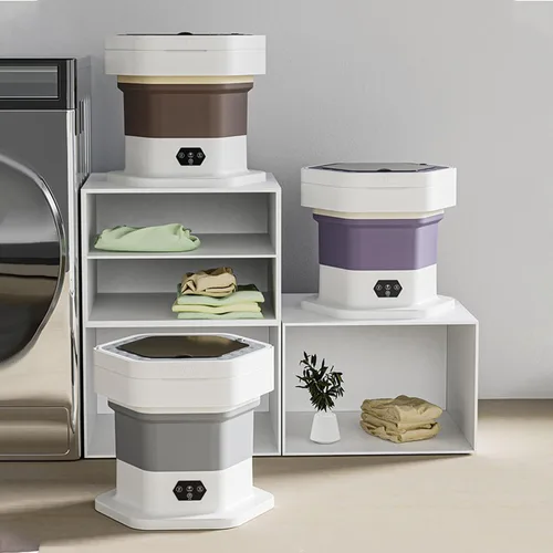 Vista 3 de Lavadora plegable, mini lavadora compacta, lavadora portátil con secadora de limpieza profunda, pequeña lavadora eléctrica para ropa