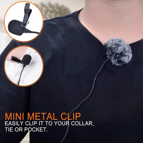 Vista 5 de COMICA CVM-V02C XLR 48V Phantom Power Micrófono de Lavalier cardioide, con clip de solapa y manguito de viento, micrófono de solapa para cámara