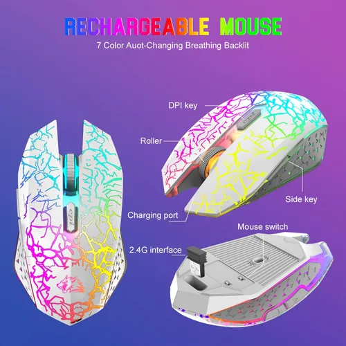 Vista 9 de FELICON Combo de teclado y mouse inalámbricos de 2.4G, teclado mecánico TKL retroiluminado RGB y mouse iluminado de 7 colores, alfombrilla de mouse