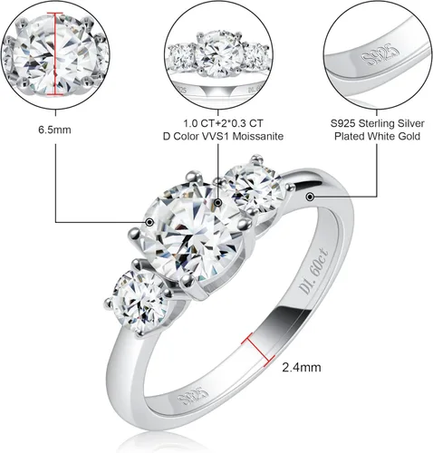 Vista 3 de Moissanite Engagement Ring for Women S925 Sterling Silver Moissanite Rings D color VVS1 Round Cut Lab Created Diamond Rings Moissanite Wedding Ring