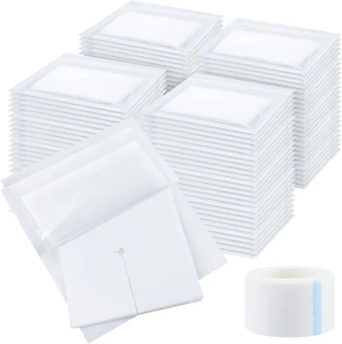 Vista 8 de Timgle 200 piezas de almohadillas de gasa divididas de 2" x 2" de 6 capas, esponjas de drenaje divididas de gasa no tejida con 2 rollos de cinta