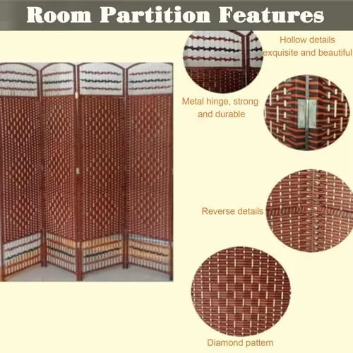 Vista 3 de Foldable Brown Rattan Room Divider, Low-Profile Privacy Screen, Space-Saving Partition, 100x40cm, 4 Panels, Easy Storage, Ideal for Living Room &