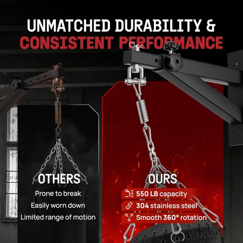 Vista 5 de Yes4All Punching Bag Hanger, Heavy Bag Spring 555 LB Capacity, Stainless Steel Hanging Kit with Spring Hook & Carabiner, Indoor & Outdoor Mounting