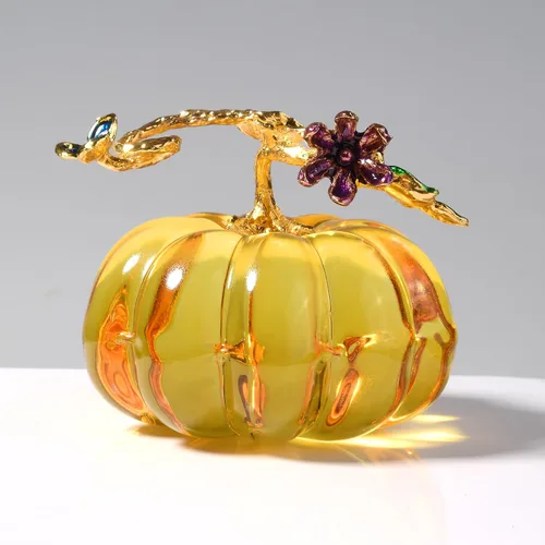 Calabazas pequeñas de vidrio ámbar dorado para decoración de