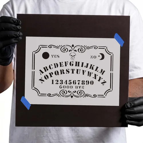 Ouija - Plantilla de tablero, espíritu espeluznante de Halloween, 12 x 8 pulgadas, plantillas reutilizables para pintar en madera, paredes, tela y