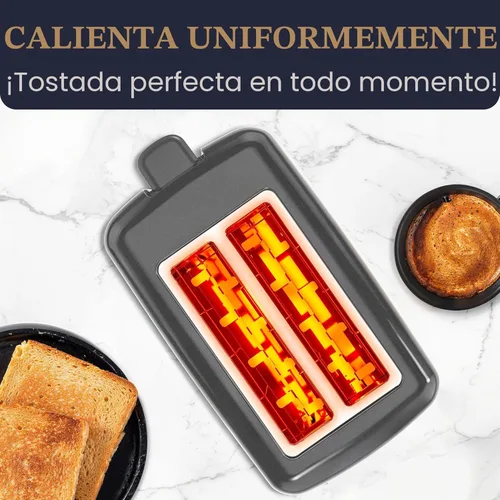 Vista 2 de Elite Gourmet ECT1027G - Tostadora Cool-Touch de 2 rebanadas, 6 ajustes de tostada y función de cancelación, ranuras extra anchas de 1.25 pulgadas