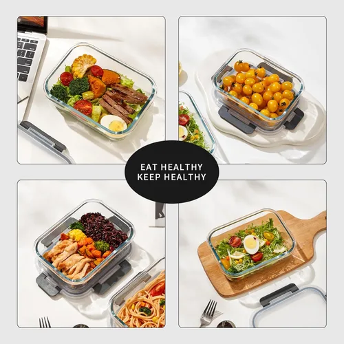 Vista 7 de Paquete de 10 recipientes de vidrio de 22 onzas para preparación de comidas, recipientes de almacenamiento de alimentos de vidrio con tapas