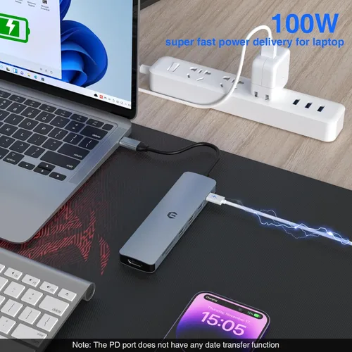 Vista 4 de TOTU Hub USB C, adaptador multipuerto USB 7 en 1 con HDMI 4K, 100 W PD, USB 3.0, 2 USB 2.0 y ranura SD/TF, compatible con portátiles tipo C