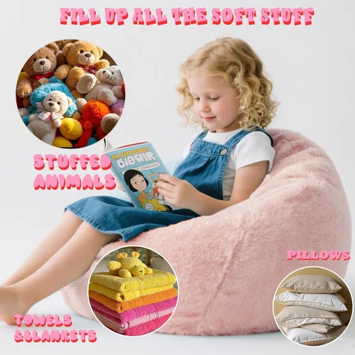 Vista 18 de LPMOERA - Funda de silla tipo puf para almacenamiento de peluches (sin relleno), puf suave y rellenable para organizar juguetes de peluche o espuma