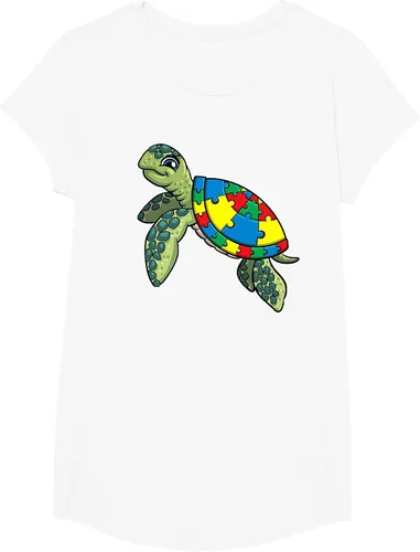 Vista 57 de Turtle Puzzle Pieces for Autism Awareness Kids Women Teacher T-Shirt Asphalt Grey