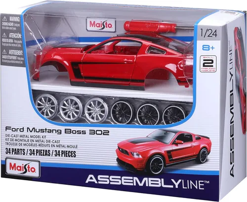 Vista 5 de Maisto Línea de montaje a escala 1:24 2012 Ford Mustang Boss 302 Kit de modelo fundido a presión (los colores pueden variar)