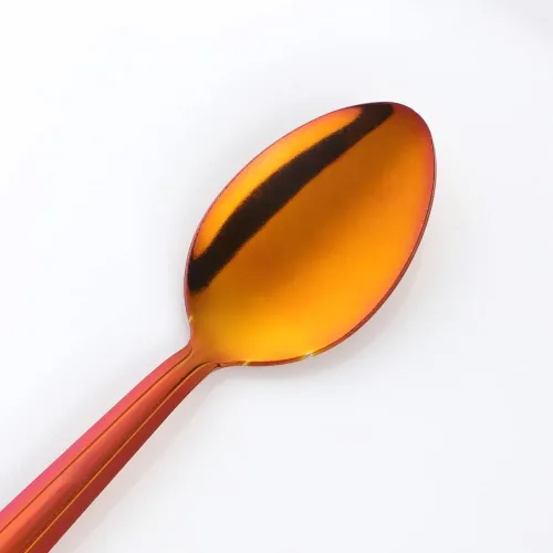 Vista 4 de QIBOMOON - Juego de cucharas de té de acero inoxidable para el hogar, cocina, restaurante, juego de 12 a 5.86 pulgadas, rojo mágico