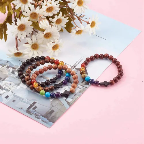 Vista 4 de Pandahall 400 unids/caja 0.236 in natural redondo madera perlas preciosas de palisandro encerado cuentas de madera suelta espaciador con agujero