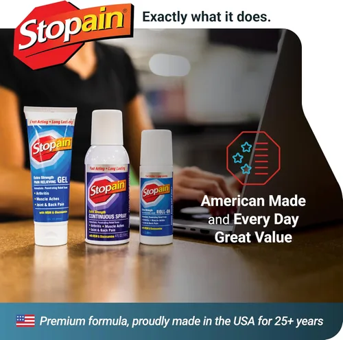 Vista 6 de Stopain Set combinado de alivio del dolor (gel, roll-on y aerosol) fabricado en Estados Unidos, máxima fuerza de acción rápida con MSM, glucosamina