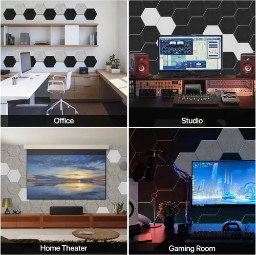Vista 2 de Soundproof Wall Panels, Kuchoow Acoustic Panels Self-Adhesive, Acoustic Panels Sound Absorbing High Density, Hexagon Sound Proof Panels for Walls