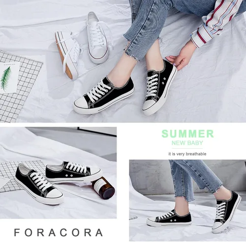 Vista 2 de Zapatillas de lona para mujer, bajas y con cordones, zapatillas de lona cómodas y modernas