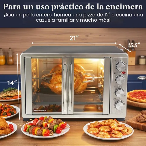 Vista 7 de Elite Gourmet ETO-4510M - Horno de convección con puerta francesa de 47.5 cuartos, 18 rebanadas, 4 botones de control, para hornear, asar, tostar