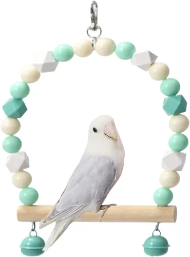Vista 18 de Columpio de madera para pájaros para cacatúas, loros, perca, juguetes colgantes, periquitos, jaulas, patio de recreo, accesorios de gimnasios