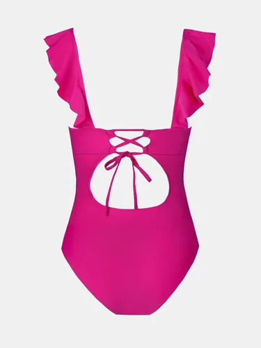 Vista 5 de CUPSHE - Traje de baño de una pieza con volantes, cuello en V y cordón para mujer