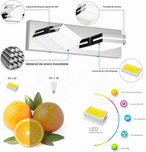 Vista 4 de SineRise - Moderna lámpara LED para tocador de baño (2 luces, 39.4 cm, regulable), iluminación de pared de baño moderna de acrílico cepillado sobre