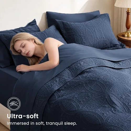 Vista 150 de Edredón de cama tamaño queen Love's cabin, color azul, para cama de verano, de microfibra ligera, estilo moderno, para todas las estaciones, 3