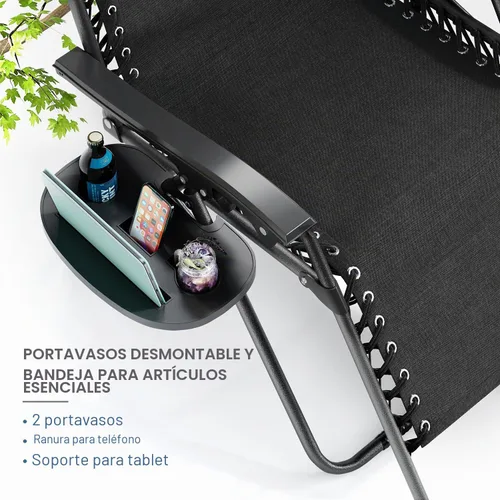 Vista 6 de Nestl Sillas de gravedad cero, juego de 2, silla de patio al aire libre con almohadas y bandejas portavasos, silla reclinable plegable de malla