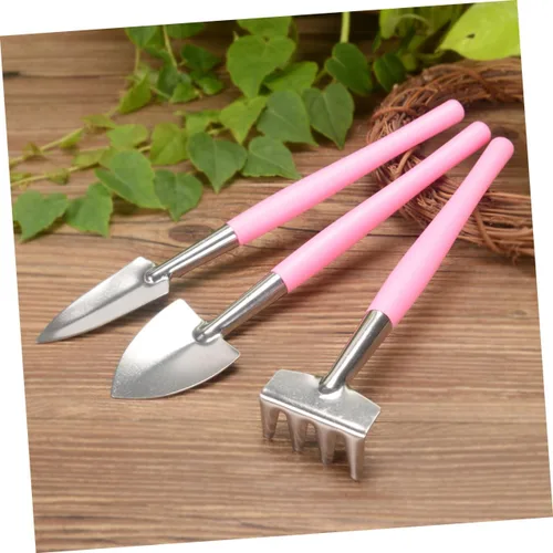 Vista 8 de CHILDWEET Mini herramienta de jardín de hierro, pala de mano antideslizante rosa y rastrillo para macetas de interior y exterior, plantación