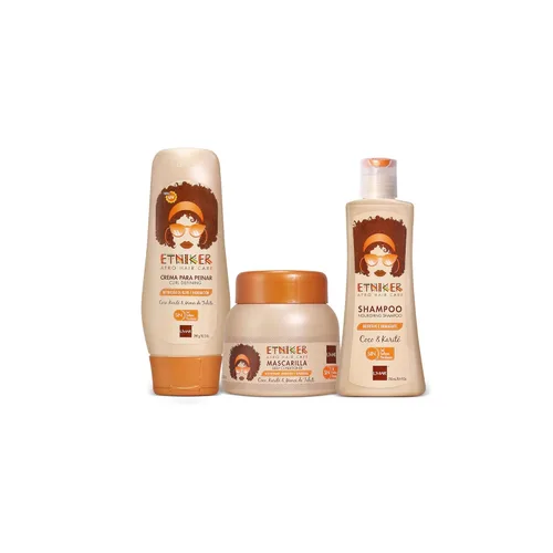 ETNIKER - Kit de lavado de cabello rizado y ondulado con textura afro: crema de peinado, champú nutritivo y mascarilla acondicionadora profunda con
