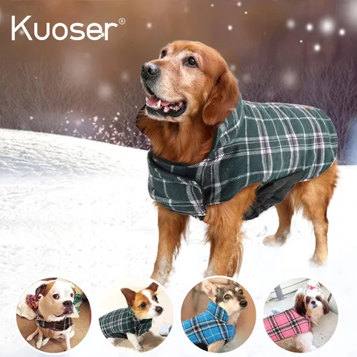 Vista 6 de Kuoser - Acogedor chaleco de invierno para perro, impermeable, resistente al viento, reversible, estilo británico, abrigo cálido para perros