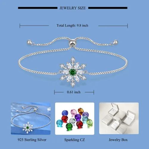 Vista 6 de STARCHENIE Snowflake Necklace Bracelet 925 Sterling Silver Snowflake Jewelry Set Emerald Gift for Women