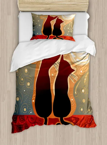Vista 4 de Ambesonne Hawaii - Juego de funda de edredón de verano, palmeras y hojas exóticas de helecho, fondo colorido abstracto, juego de ropa de cama