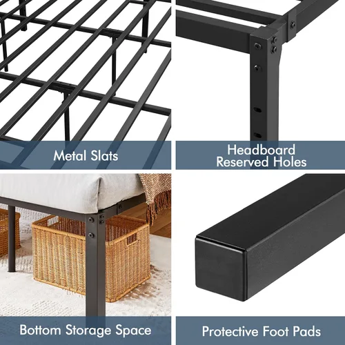 Vista 6 de Yaheetech Base de cama King con espacio de almacenamiento, no necesita somier, potente espacio de almacenamiento de 18 pulgadas, soporte de listones