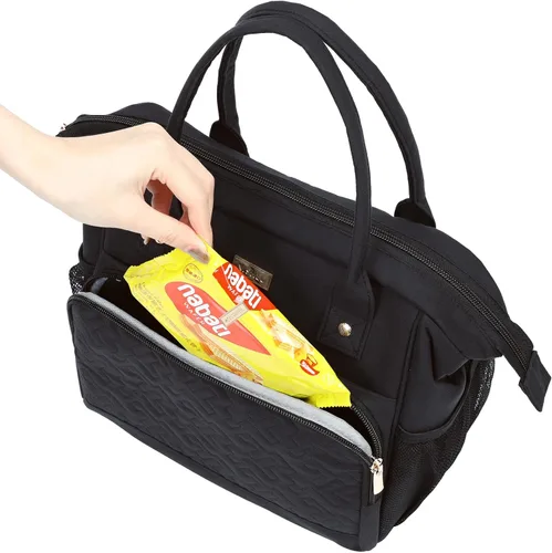 Vista 4 de NISHEL Lonchera para mujer con correa de hombro ajustable, bolsa térmica portátil y reutilizable, compartimento térmico aislado a prueba de fugas