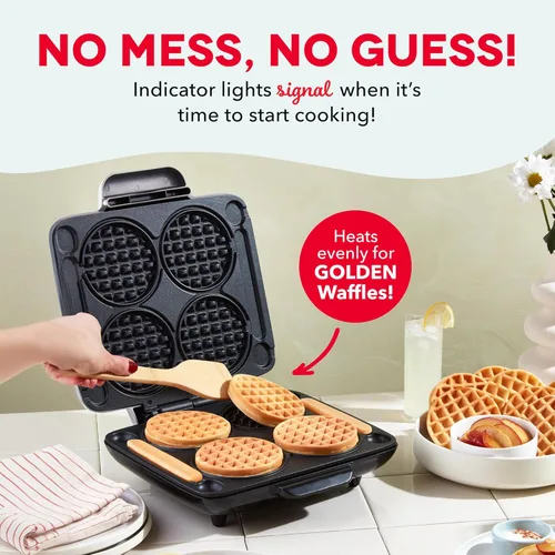 Vista 6 de DASH Waflera Mini Múltiple – Cuatro moldes para waffles de 4 pulgadas, plancha antiadherente con calentamiento rápido, superficie antiadherente