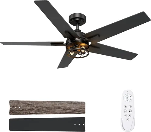 Vista 8 de Ventiladores de techo negros de 52 pulgadas con luces, ventilador de techo