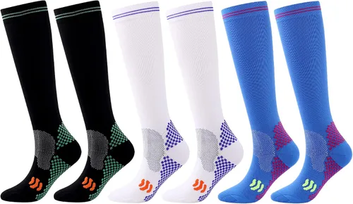3 pares de calcetines de compresión para mujer de 20 a 30 mmHg hasta la rodilla, calcetines de compresión para mujer