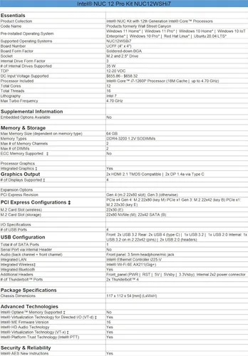Vista 5 de Intel NUC 12 NUC12WSHi7 Wall Street Canyon Mini computadora, Intel Core i7-1260P de 12ª generación, 12 núcleos de procesador (4P+8E), 16 hilos