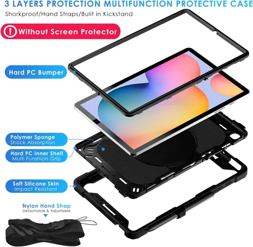 Vista 3 de DETUOSI Funda compatible con Samsung Galaxy Tab S6 Lite de 10.4 pulgadas 2024/2022/2020 con correa para el hombro, funda resistente a prueba de Negro