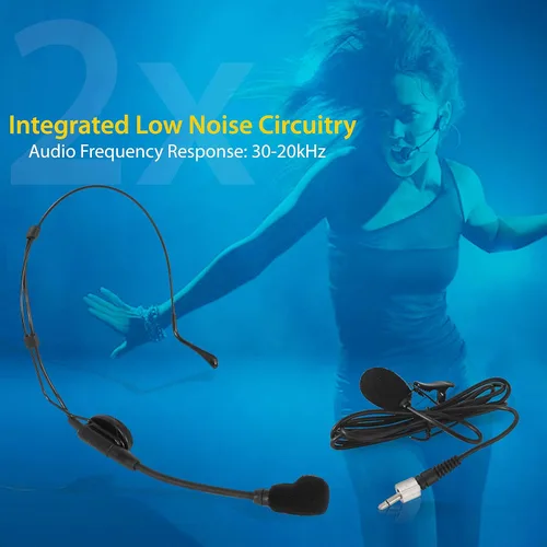 Vista 6 de Pyle Sistema de micrófono inalámbrico UHF compacto Pro portátil de doble canal de escritorio digital con 2 transmisores de cinturón, receptor, 2