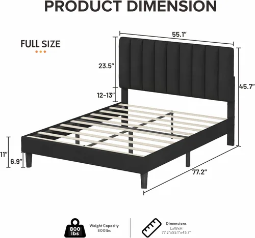 Vista 15 de Base de cama Queen con cabecera ajustable, plataforma tapizada de terciopelo verde, canal vertical acolchonado, listones de madera resistentes, sin