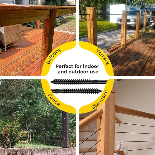 Vista 7 de WAYSKA Paquete de 80 tornillos de rosca izquierda y derecha de acero inoxidable T316 negros para poste de madera de 1/8" kit de herrajes