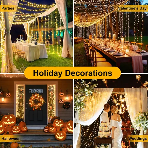 Vista 8 de 200 luces LED conectables para árbol de Navidad de 66 pies, enchufe de extremo a extremo, 8 modos de luces interiores con temporizador, luces