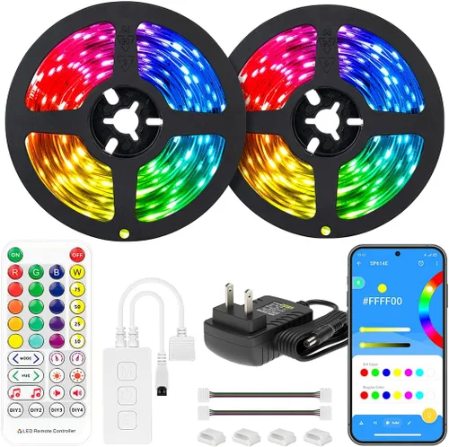 BTF-LIGHTING RGBW Bluetooth Music APP Tira de luces LED de 32.8 pies RGB+blanco cálido 3000K 4 colores en 1 tira de luces LED que cambian de color