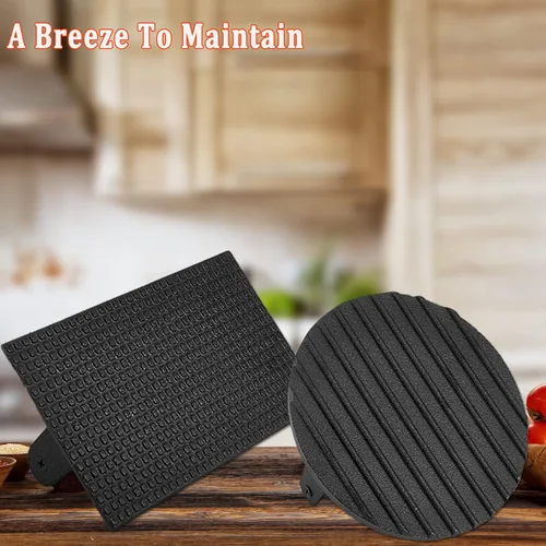 Vista 7 de Kit de prensa de hamburguesa Smash de 3 piezas, prensa de carne redonda y rectangular para plancha, prensa de parrilla de hierro fundido con mango